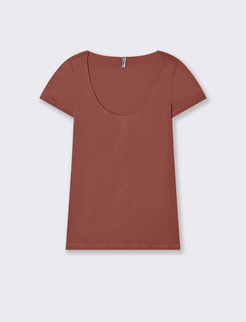 T-shirt basica scollo quadrato da donna - Rosso mattone
