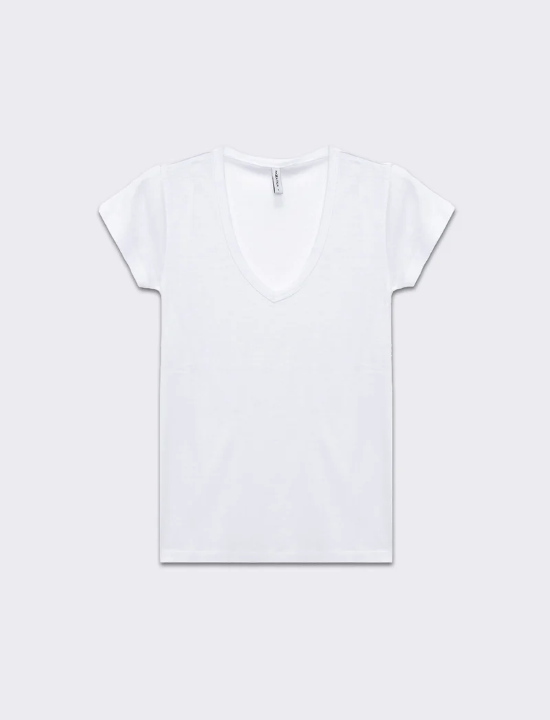 T-shirt basica scollo a v da donna - Bianco