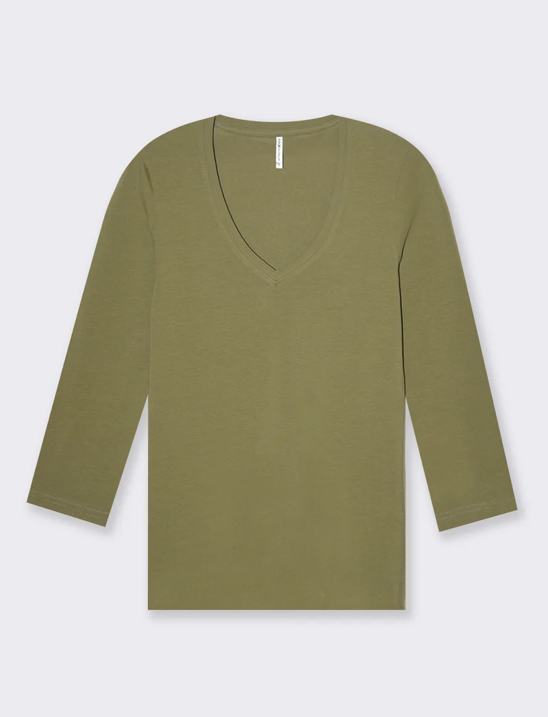 T-shirt basica scollo a v da donna - Kaky 1