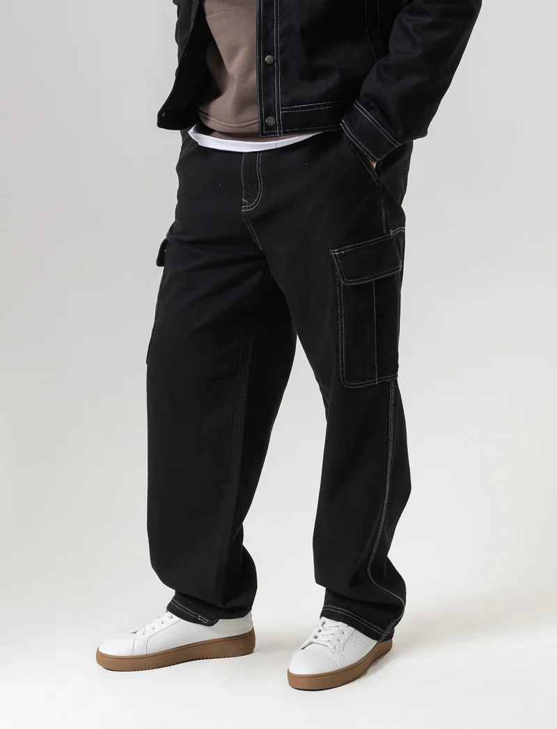 Jeans cargo wide leg fit da uomo - Nero