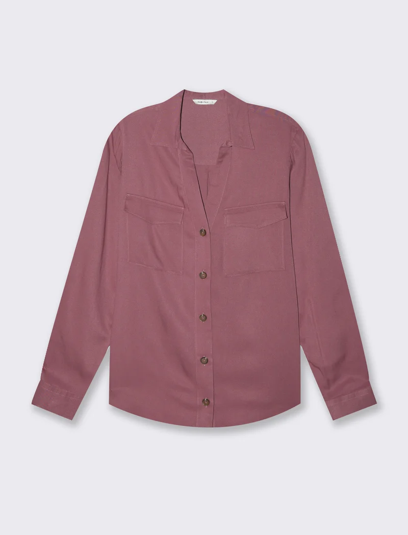 Camicia basica con tasche sul petto da donna - Rosa cipolla