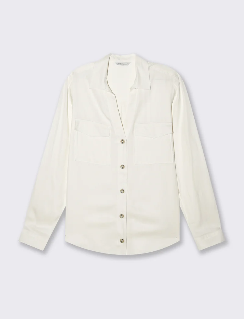Camicia basica con tasche sul petto da donna - Avorio