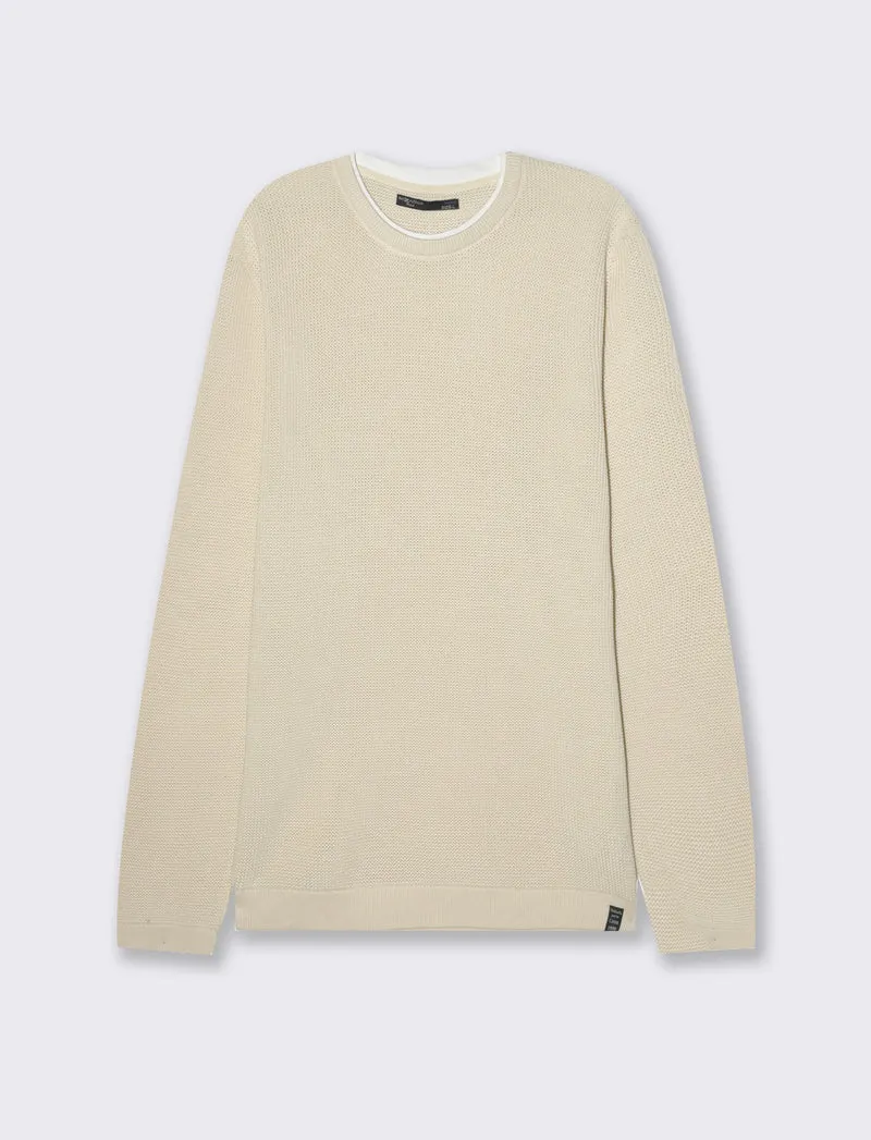 Maglia girocollo lavorazione ad intarsio da uomo - Beige ecru