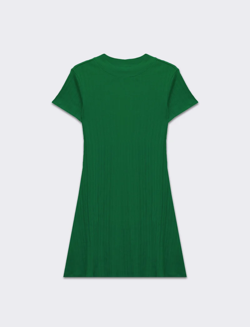Vestito a coste svasato da donna - Verde prato