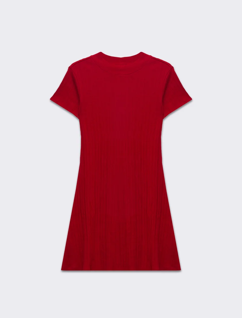 Vestito a coste svasato da donna - Rosso
