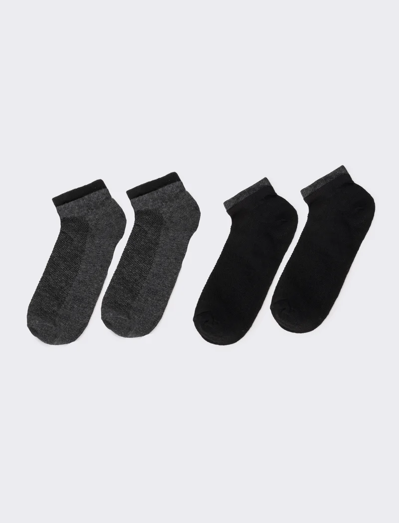 Calzini donna 2 paia con polsino goffrato - Nero