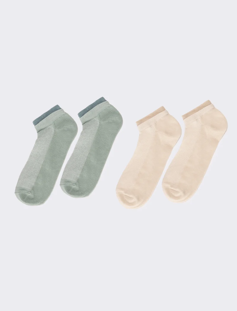 Calzini donna 2 paia con polsino goffrato - Beige
