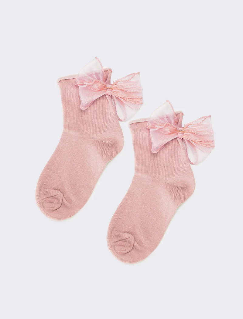 Calzino bambina con fiocco in tulle - Rosa