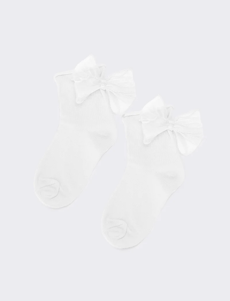 Calzino bambina con fiocco in tulle - Bianco