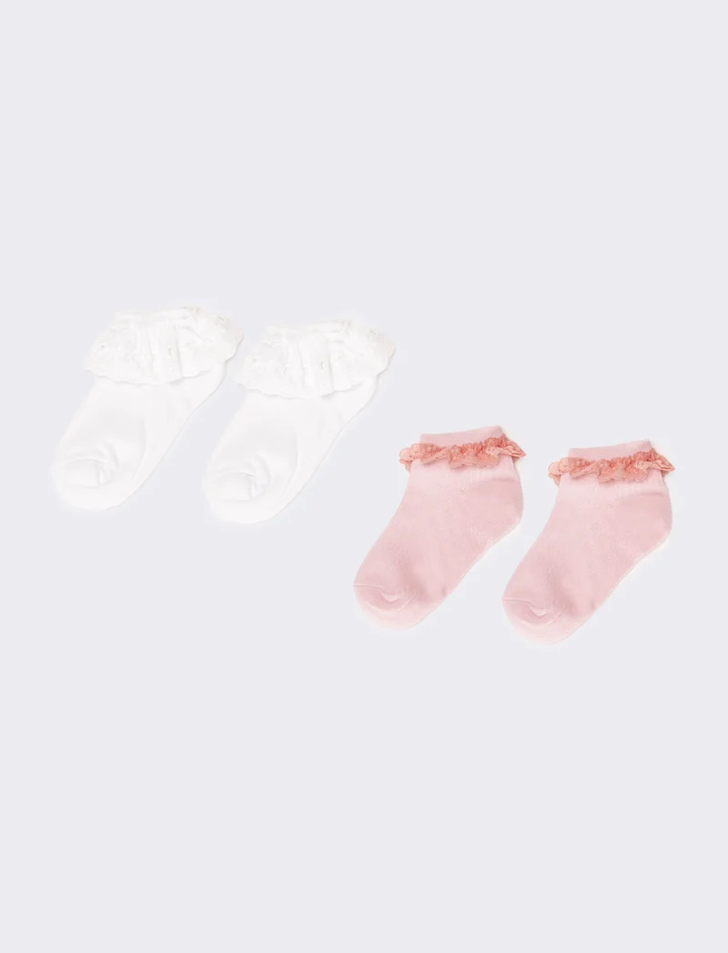 Calzini bambina bipack con rouche san gallo - Bianco