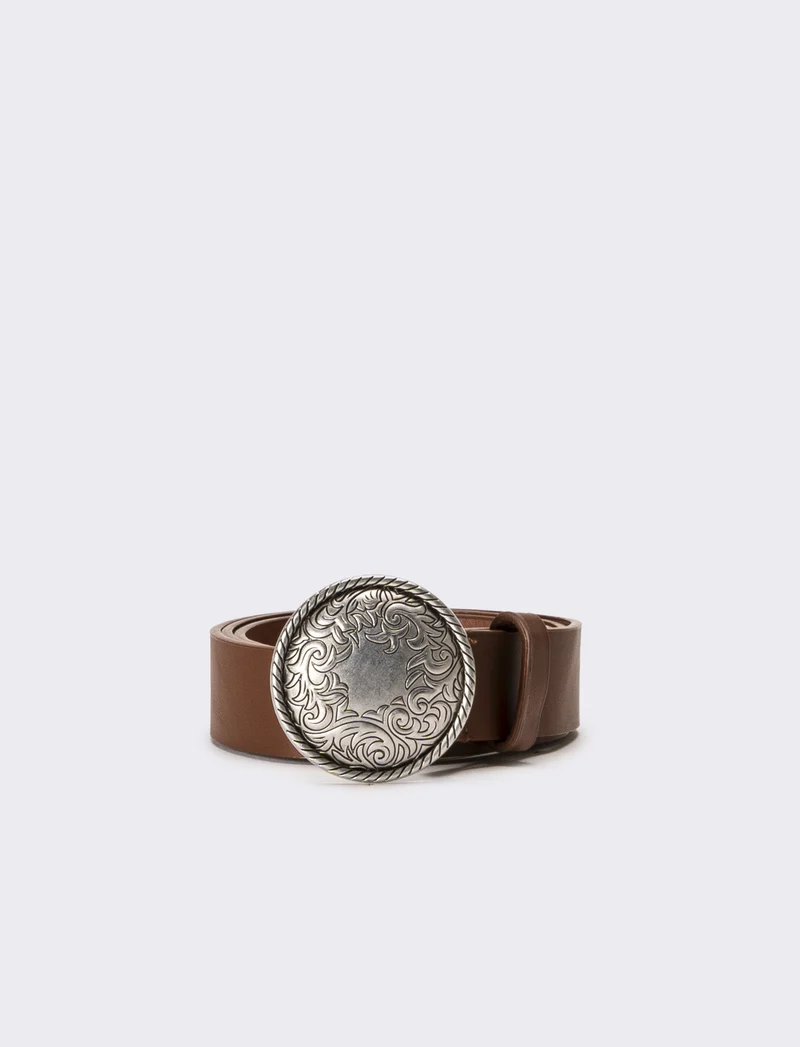 Cintura donna fibbia tonda country - Marrone