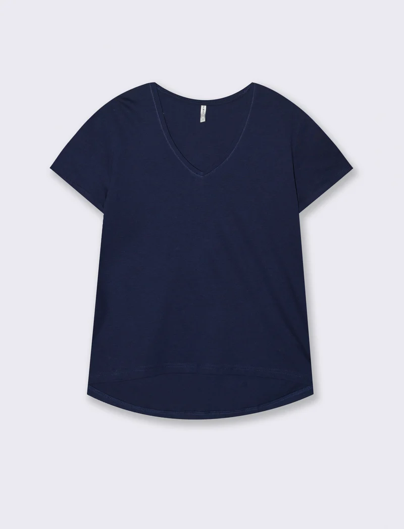 T-shirt scollo a v da donna - Blu