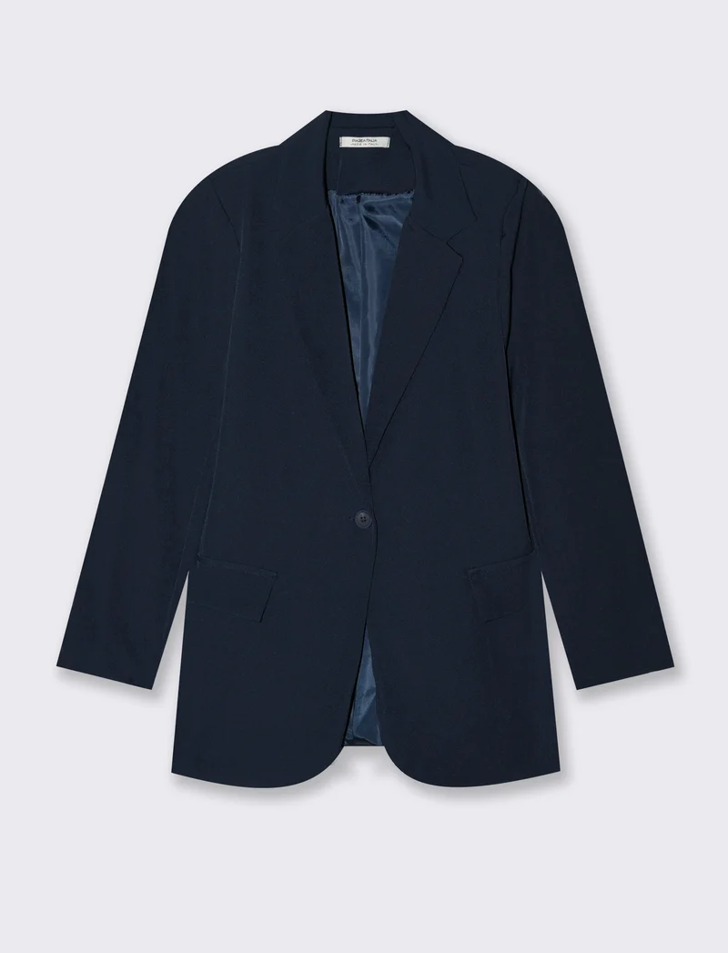 Blazer donna con collo revers e tasche - Blu