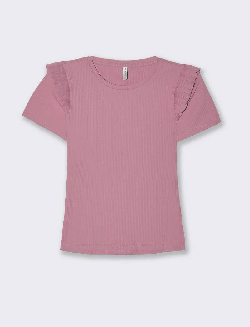 T-shirt a coste da donna - Rosa polvere
