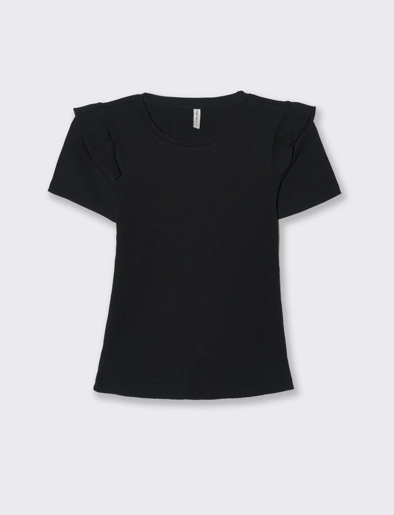 T-shirt a coste da donna - Nero