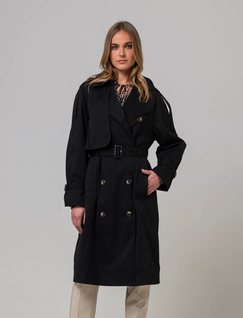 Trench doppio petto da donna - Nero