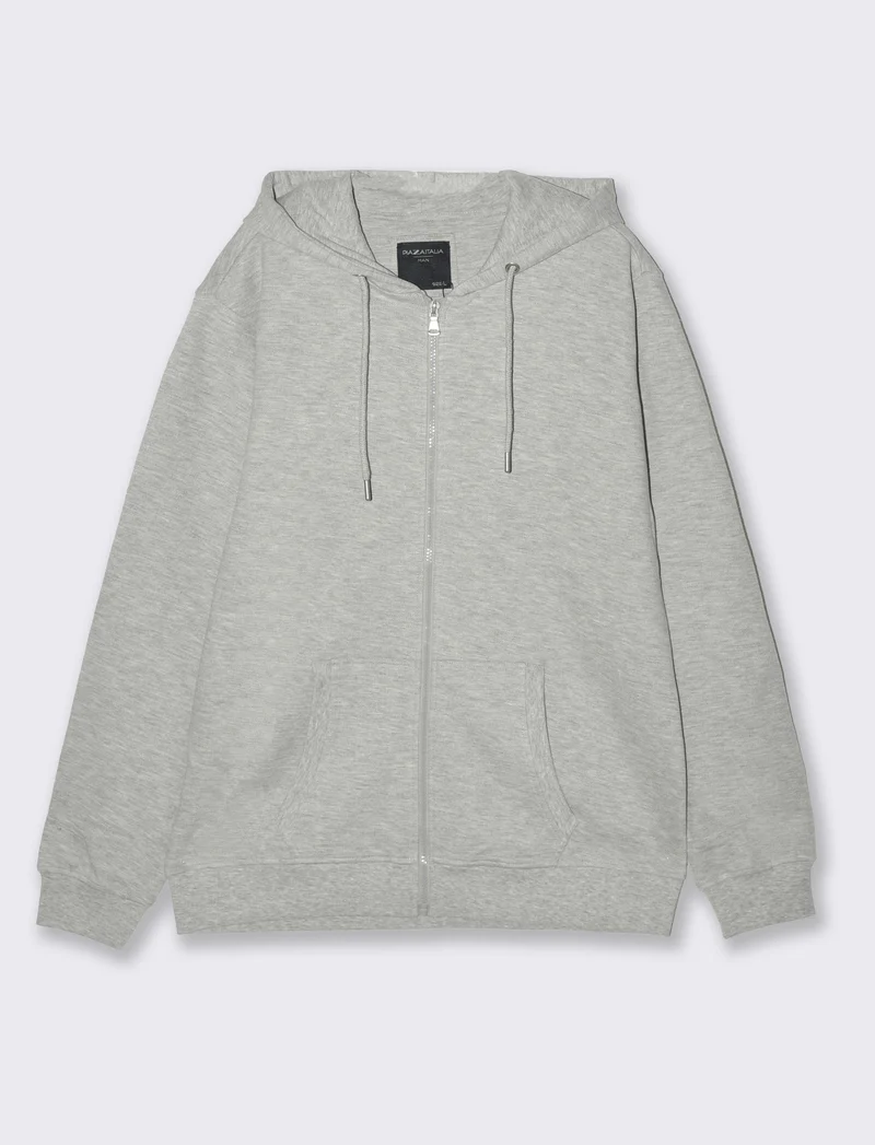 Felpa in piquet con cerniera e cappuccio da uomo - Grigio mel.