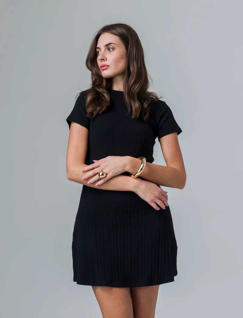 Vestito a coste svasato da donna - Nero
