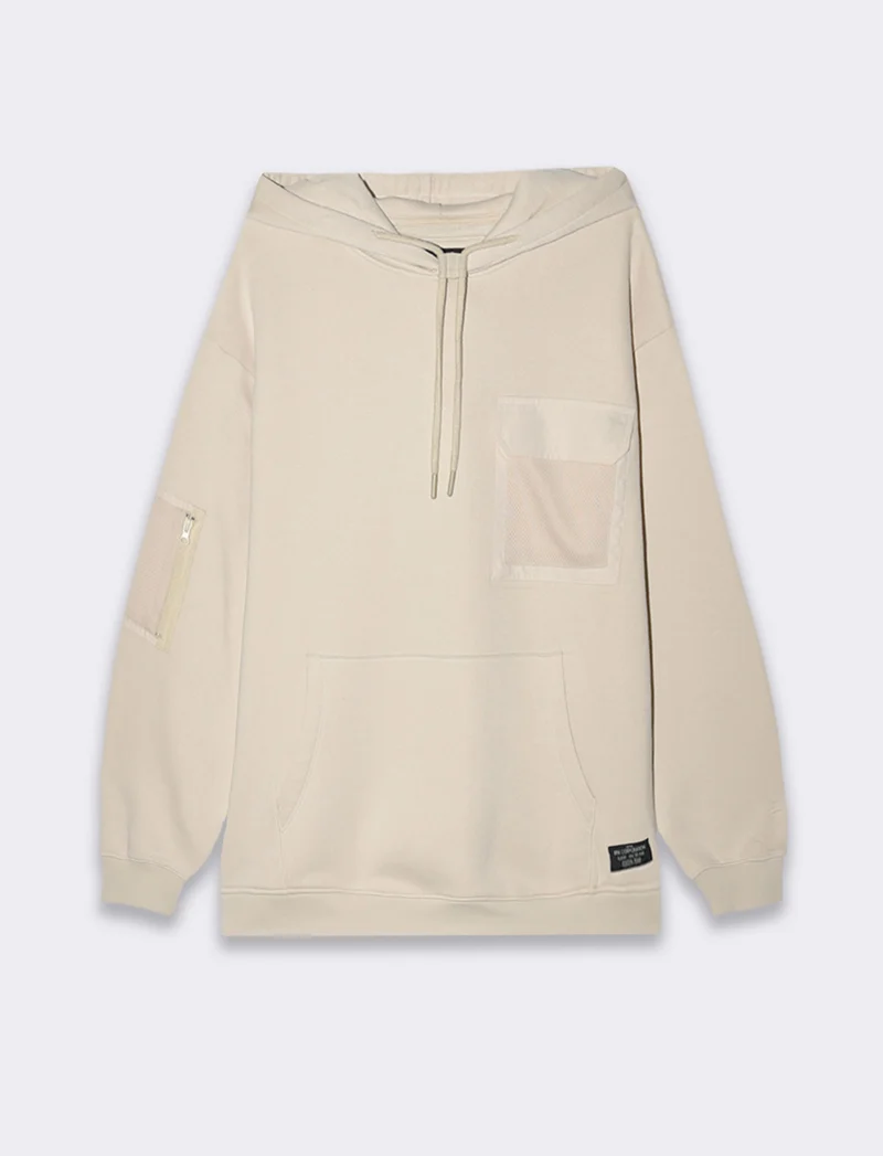 Felpa con stampe e cappuccio da uomo - Beige ecru