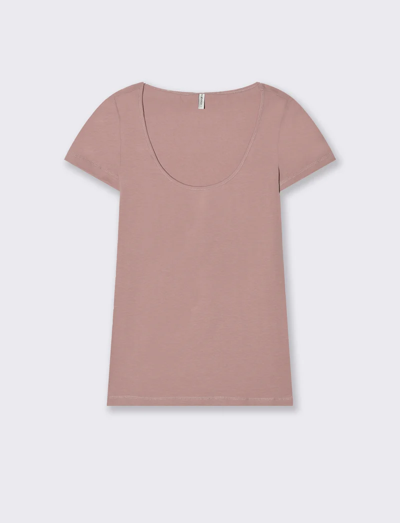 T-shirt basica scollo quadrato da donna - Rosa antico