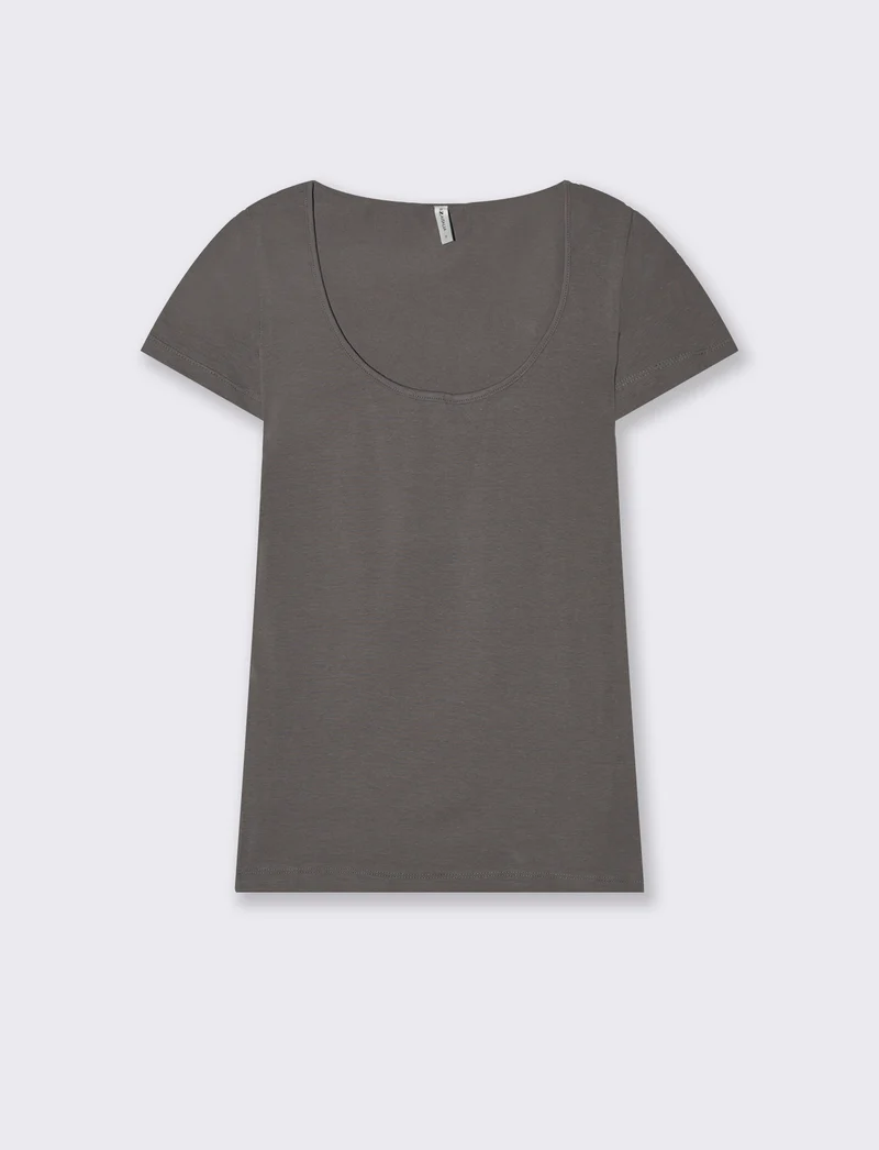 T-shirt basica scollo quadrato da donna - Grigio piombo