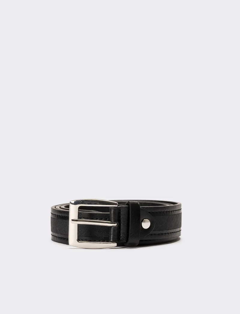 Cintura uomo saffiano e pvc - Nero