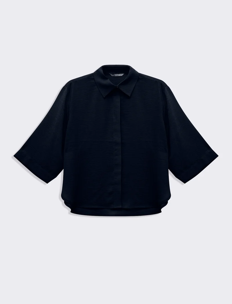 Camicia basica con maniche a 3/4 da donna - Blu