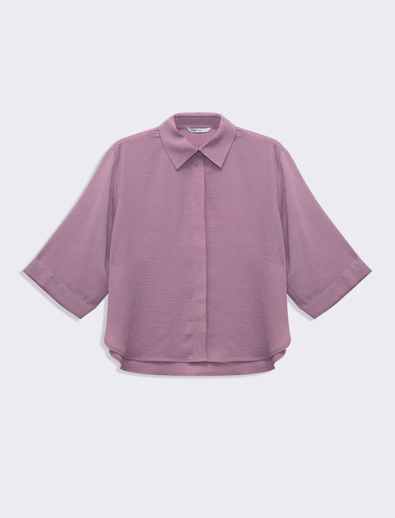 Camicia basica con maniche a 3/4 da donna - Lilla