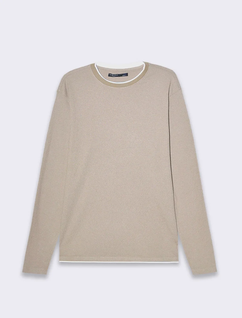 Maglia girocollo struttura jacquard da uomo - Sabbia