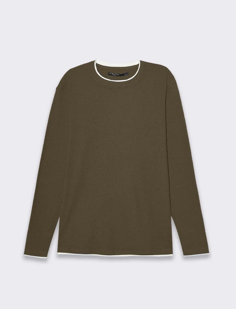 Maglia girocollo struttura jacquard da uomo - Verde kaki