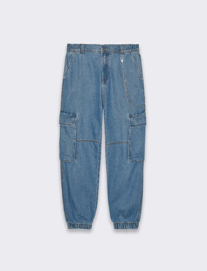 Denim jogger cargo da donna - Denim chiaro