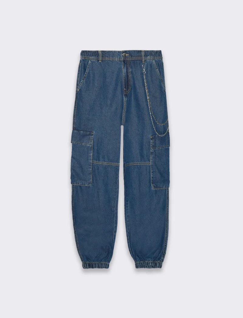 Denim jogger cargo da donna - Denim
