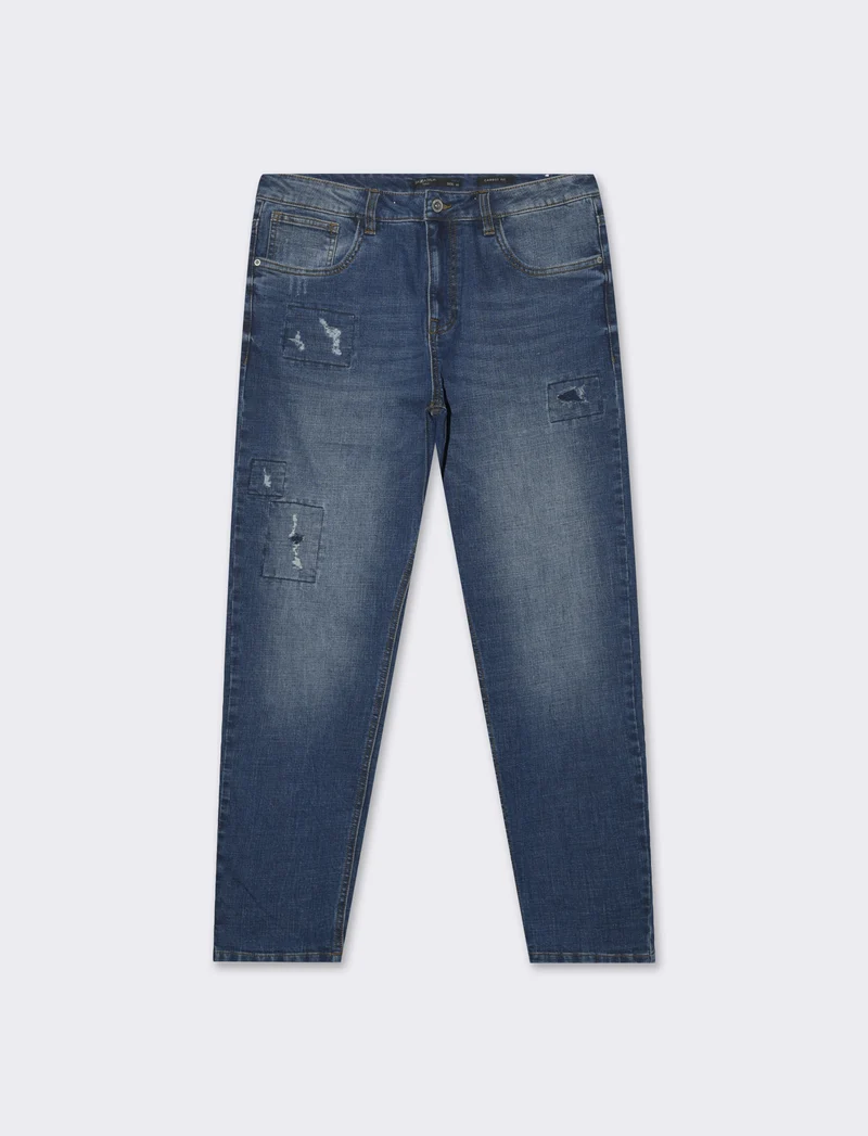 Jeans new carrot fit con abrasioni da uomo - DENIM SCURO