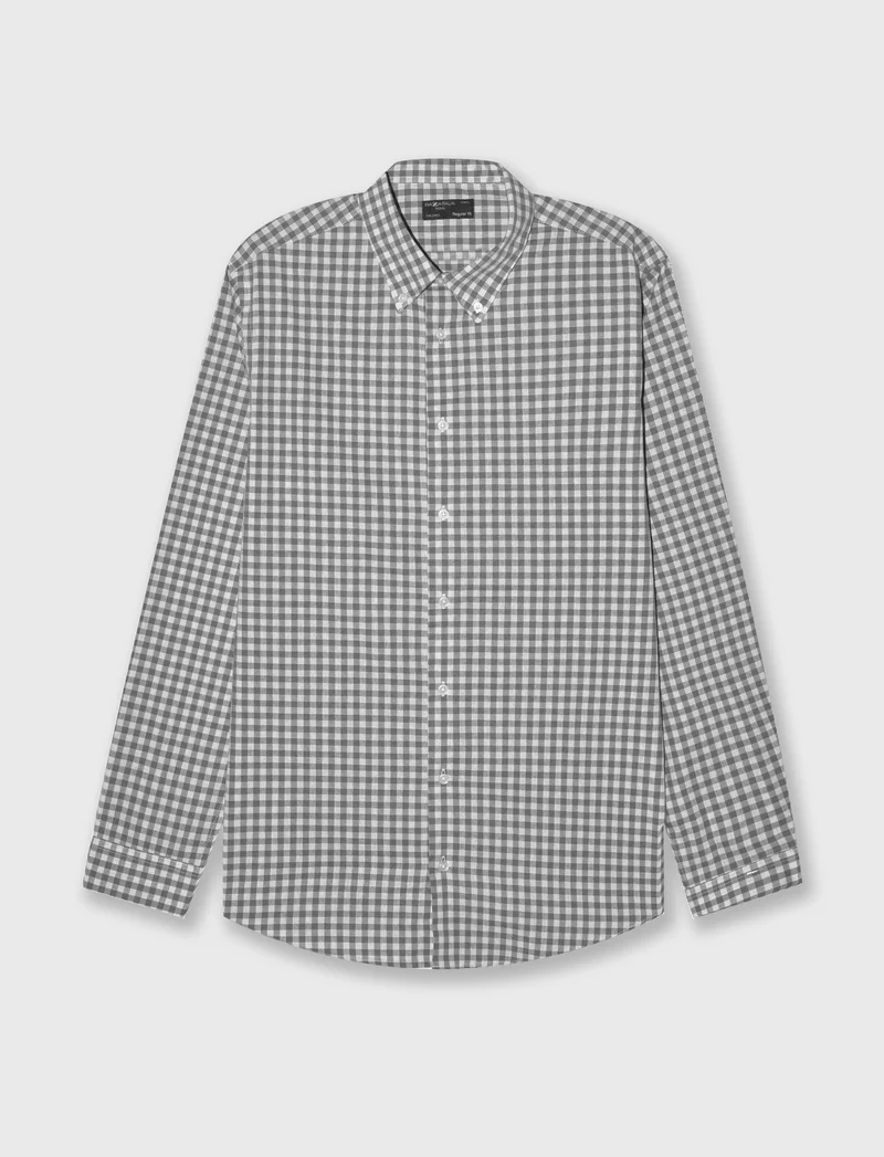 Camicia fantasia a quadri da uomo - Grigio fango