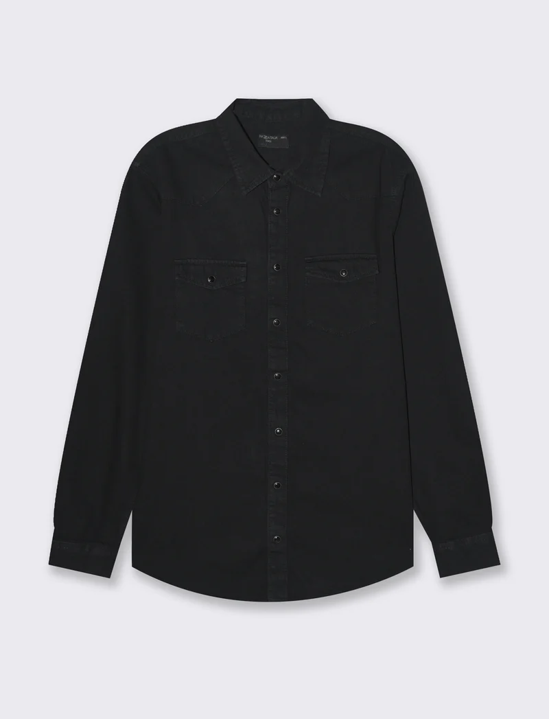 Camicia in denim con tasche da uomo - Nero