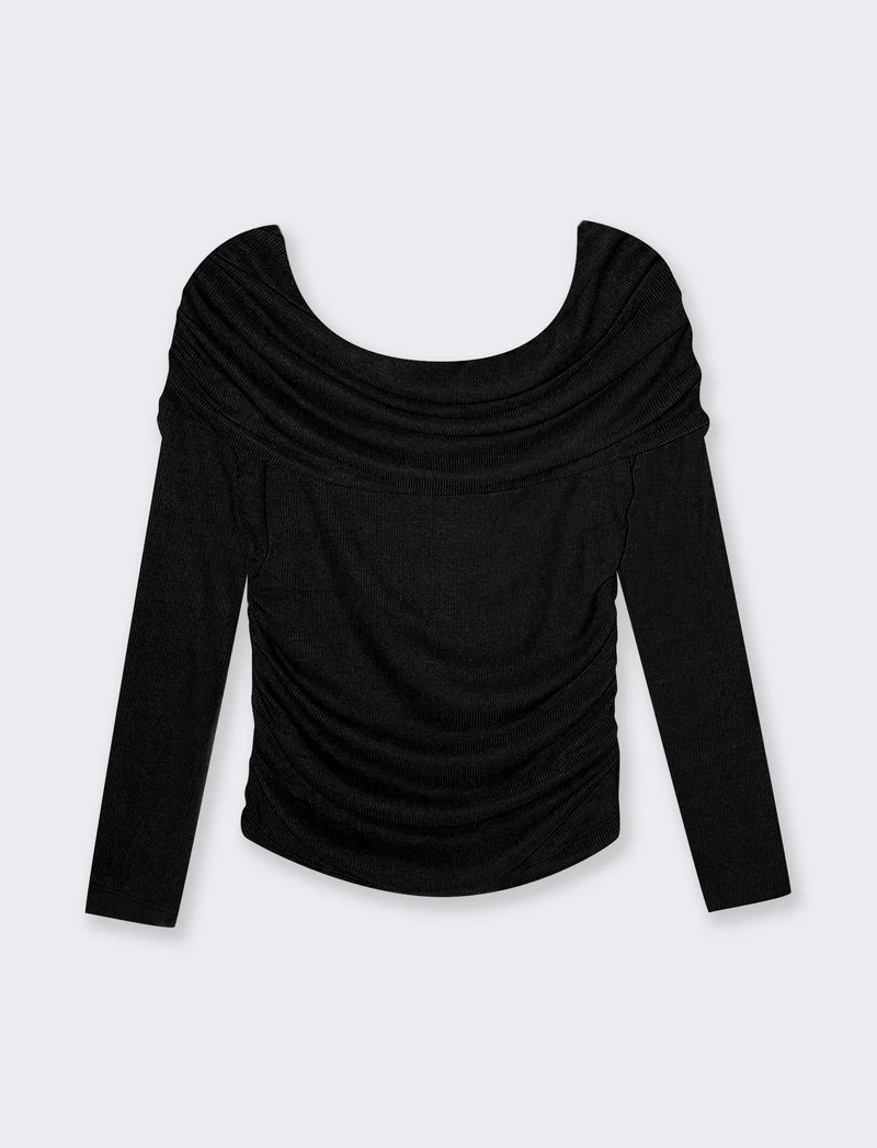 T-shirt off shoulder da donna - Nero