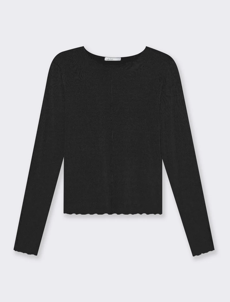 T-shirt a coste da donna - Nero