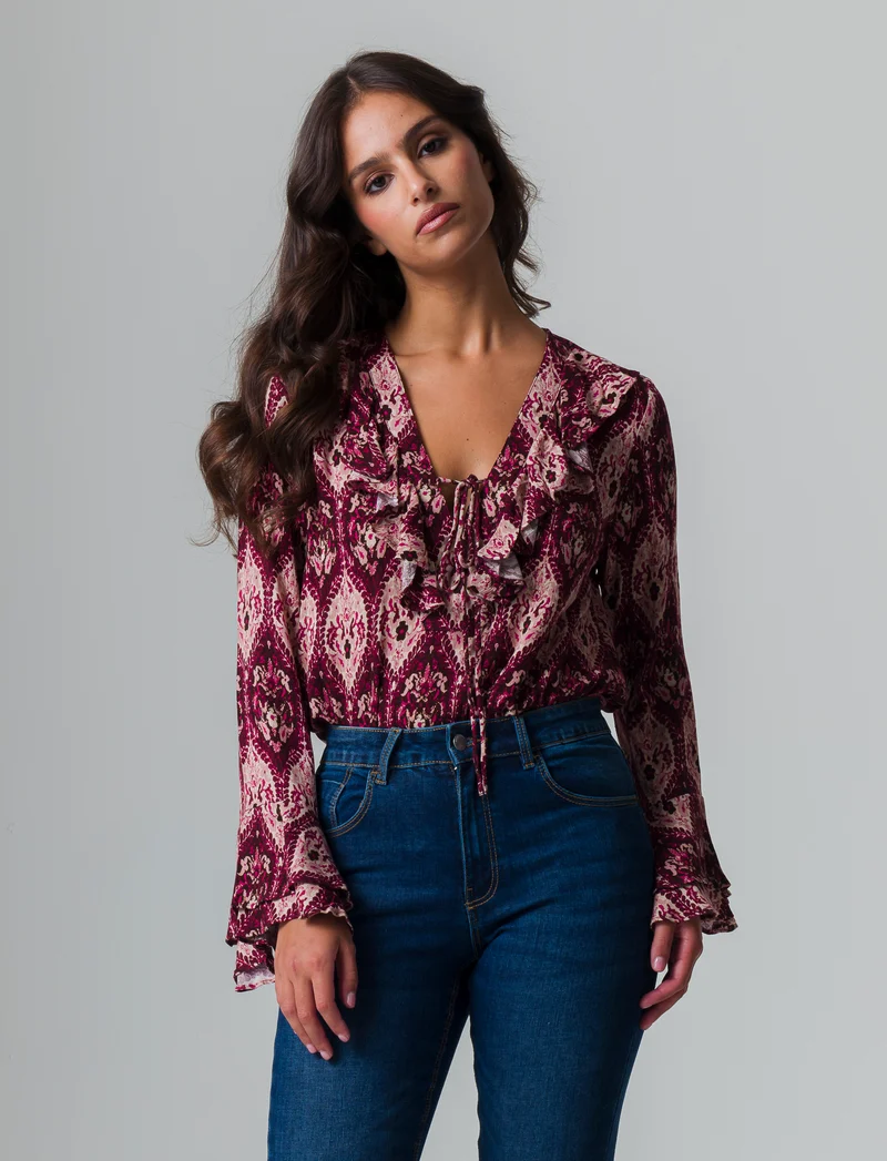 Casacca stampata con rouches da donna - var 2