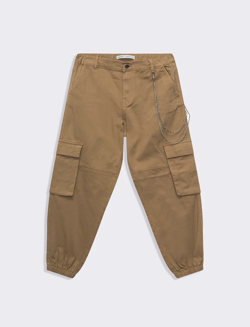Pantalone con dettaglio catena da donna - Beige fieno