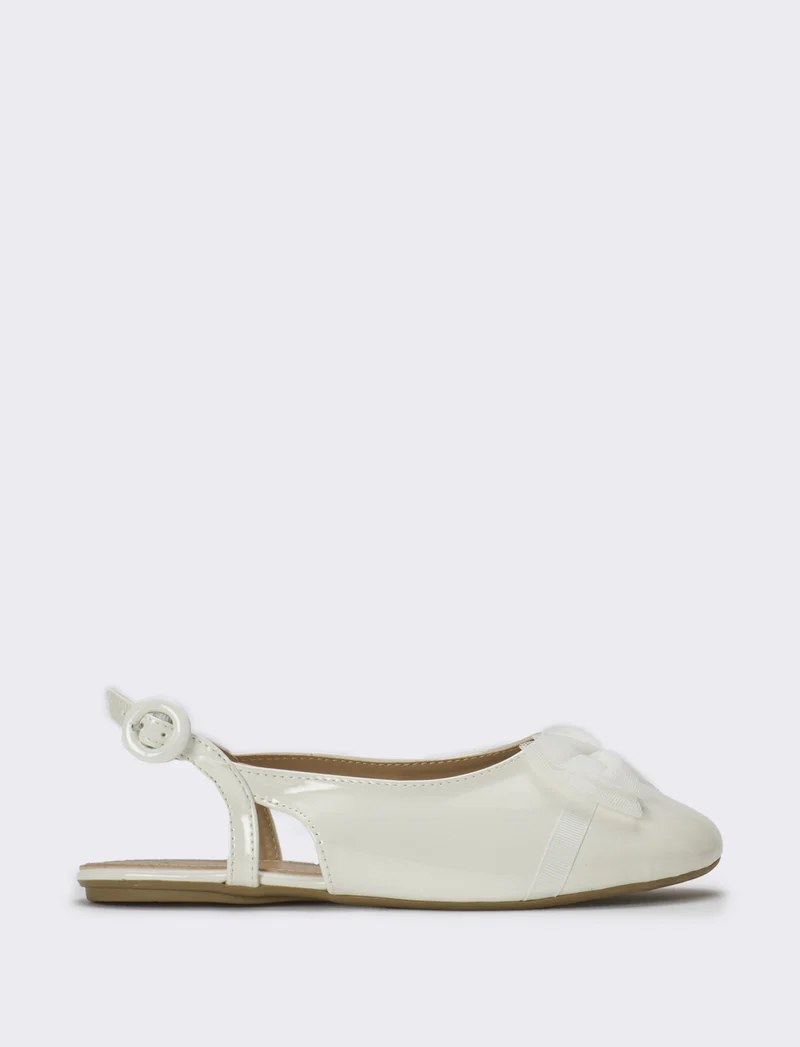 Slingback con fiocco in tulle da bambina - Bianco panna