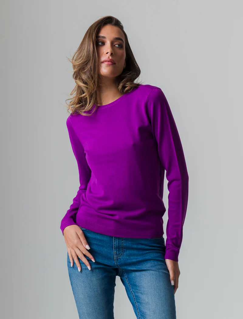 Maglia basica giro collo da donna - Viola