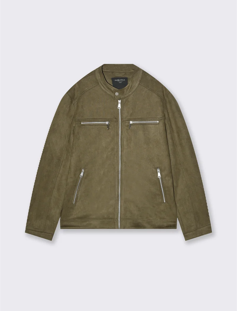 Giubbotto biker effetto scamosciato da uomo - Verde militare