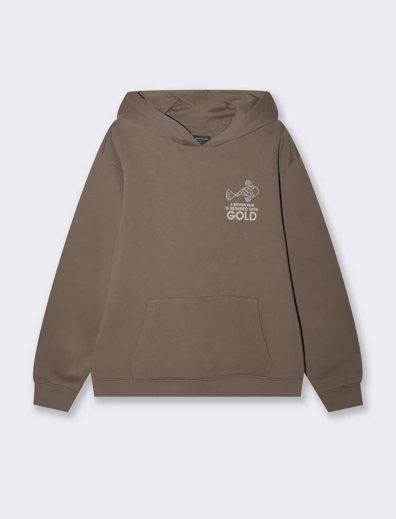 Felpa con stampe e cappuccio da uomo - Grigio fango