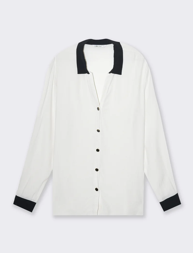 Camicia con colletto e polsi a contrasto da donna - Avorio