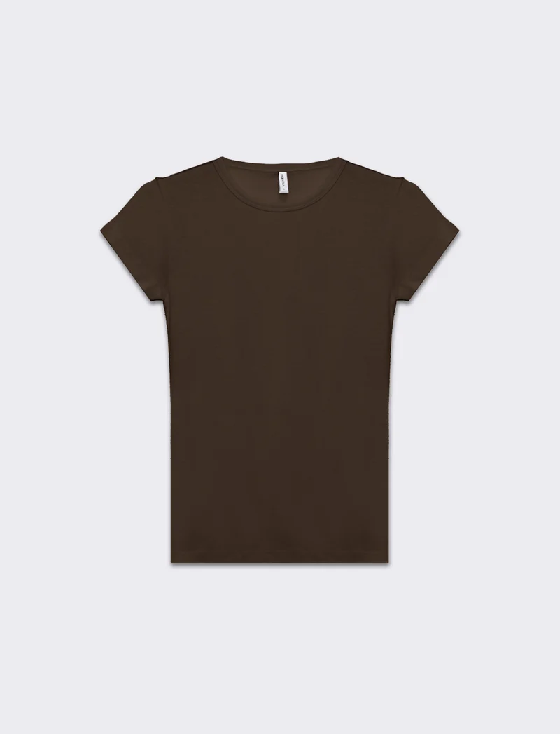 T-shirt basica manica corta da donna - Marrone tabacco
