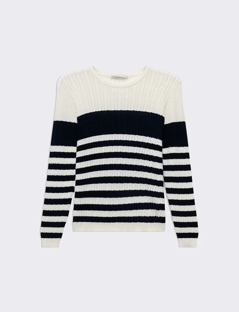 Maglia basica giro collo a trecce da donna - var 1