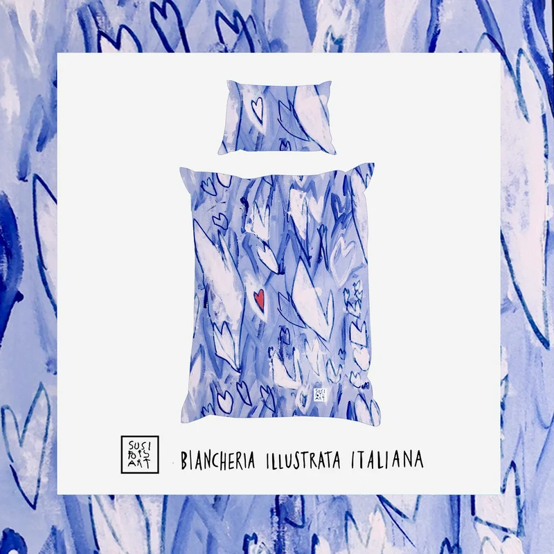Copripiumone singolo Cuori blu 💙 Susi Fois Art