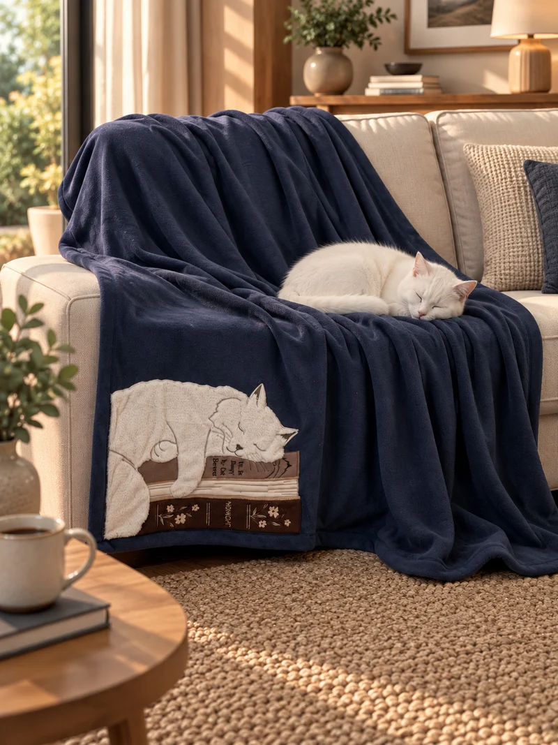 Plaid Pile Battuto Ricamato GATTO CHE DORME