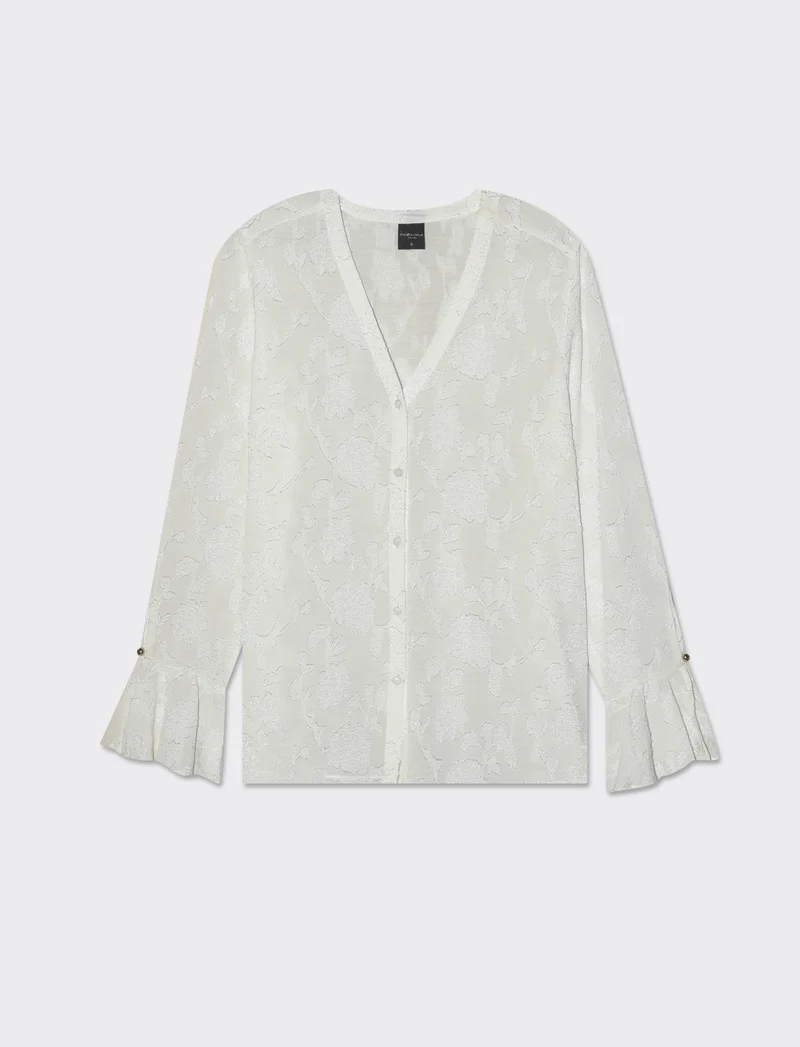 Camicia a manica lunga con scollo a V da donna - Bianco latte