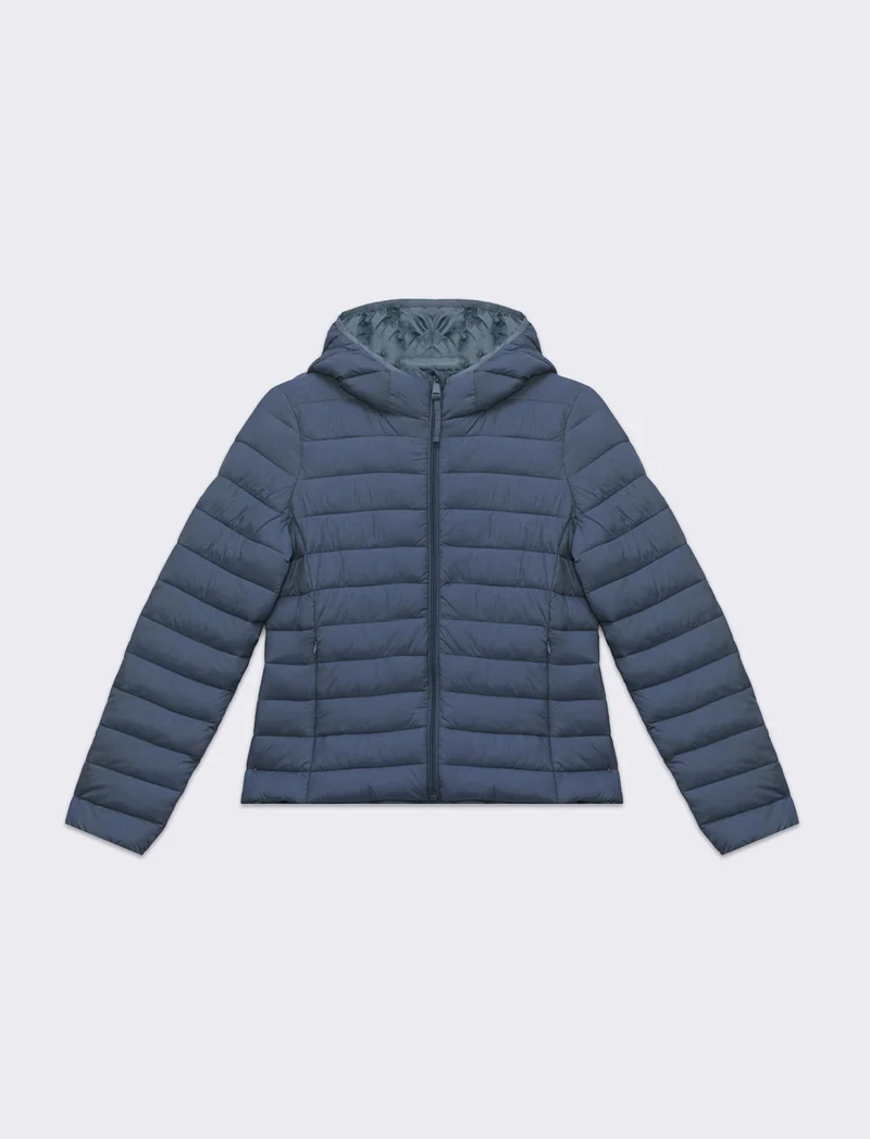 Giubbotto imbottito con cappuccio da donna - Denim